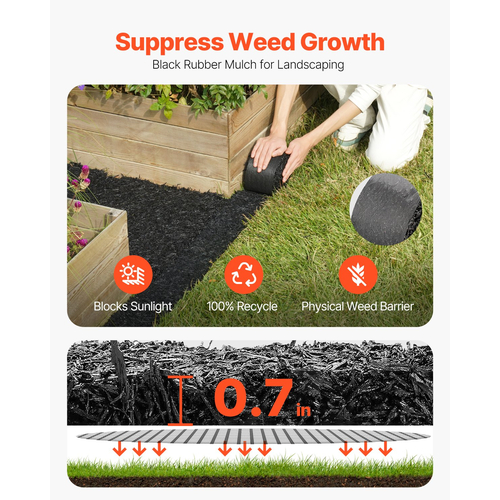 VEVOR Rubber Mulch Roll for Landscaping 120 x 4,5in Rubber Mulch Pathway
