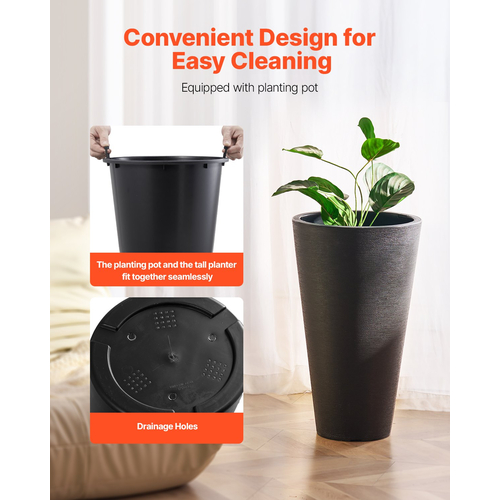 VEVOR Tall Planter Σετ με 2 στρογγυλές κωνικές γλάστρες φυτών 24 in για εξωτερικούς χώρους εσωτερικού χώρου