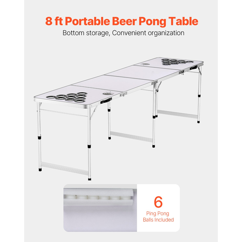 VEVOR 2,4 m Φορητό Beer Pong Tailgate Επιτραπέζιο πάρτι Παιχνίδι Κυπέλλου Τρύπες Μπάλες πονγκ