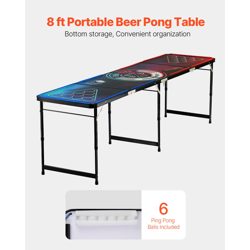 VEVOR 2,4 m Φορητό Beer Pong Tailgate Επιτραπέζιο Party Game Λαβή μεταφοράς LED