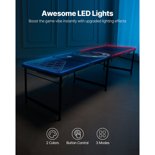 VEVOR 2,4 m Φορητό Beer Pong Tailgate Επιτραπέζιο Party Game Λαβή μεταφοράς LED