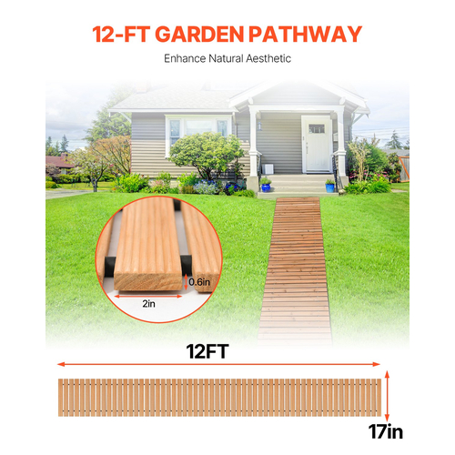 VEVOR 12 ft L x 17 in W Straight Wooden Garden Pathway Roll Out Garden Walkway