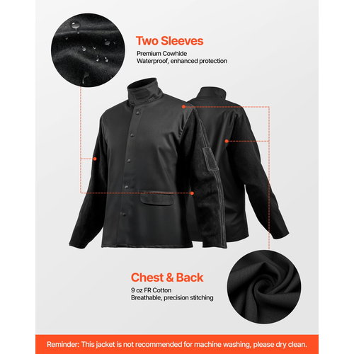 VEVOR FR Μπουφάν συγκόλλησης XXL Size Heavy Duty Δέρμα αγελάδας & 9oz FR βαμβάκι