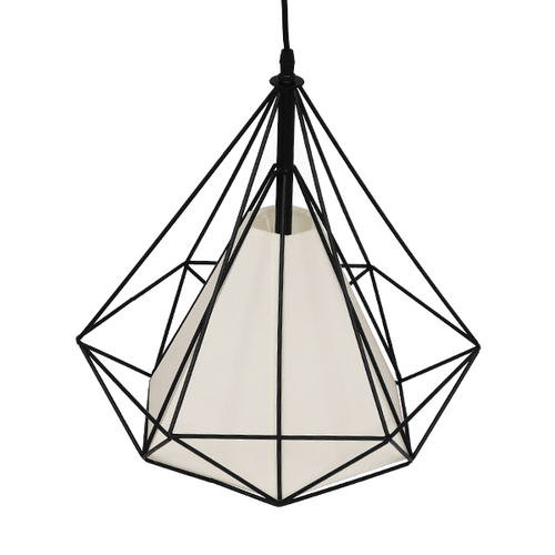 GloboStar® KAIRI 01618 Μοντέρνο Κρεμαστό Φωτιστικό Πλέγμα Μονόφωτο 1 x E27 IP20 Μαύρο Μέταλλο με Λευκό Ύφασμα - Μ38 x Π38 x Υ39cm