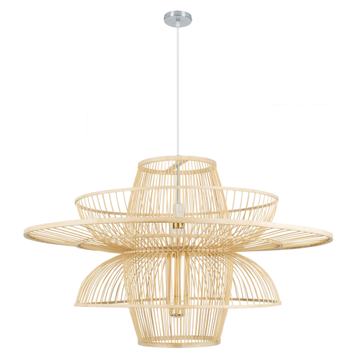 GloboStar® BALI 01758 Boho Κρεμαστό Φωτιστικό Πλέγμα Μονόφωτο 1 x E27 IP20 Μπεζ Ξύλο - Μ100 x Π100 x Υ60cm