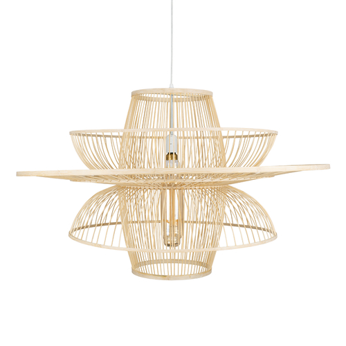 GloboStar® BALI 01758 Boho Κρεμαστό Φωτιστικό Πλέγμα Μονόφωτο 1 x E27 IP20 Μπεζ Ξύλο - Μ100 x Π100 x Υ60cm