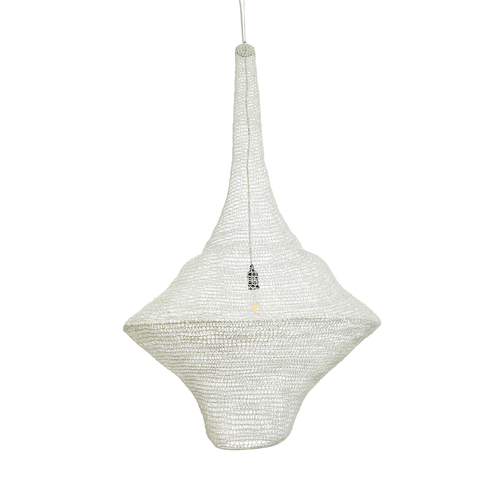 GloboStar® KENTUCKY 01877 Vintage Κρεμαστό Φωτιστικό Πλέγμα Μονόφωτο 1 x E27 IP20 Μπεζ Μέταλλο - Μ80 x Π80 x Υ140cm