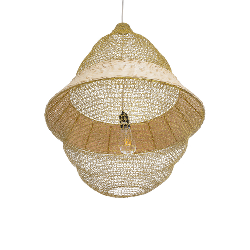 GloboStar® KENTUCKY 01911 Vintage Κρεμαστό Φωτιστικό Πλέγμα Μονόφωτο 1 x E27 IP20 Μπεζ Μέταλλο - Μ60 x Π60 x Υ80cm