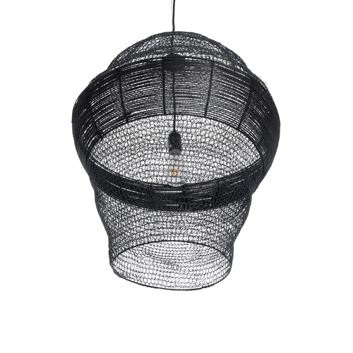 GloboStar® KENTUCKY 01912 Vintage Κρεμαστό Φωτιστικό Πλέγμα Μονόφωτο 1 x E27 IP20 Μαύρο Μέταλλο - Μ60 x Π60 x Υ70cm
