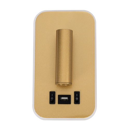 GloboStar® LADY-O 61366 Μοντέρνο Φωτιστικό Τοίχου - Απλίκα Ξενοδοχείου Bed Side LED 10W 1000lm 36° & 360° AC 220-240V - Reading Light & Κρυφός Φωτισμός - Φορτιστής USB 3A - Μ10.5 x Π10 x Υ18.5cm - Φυσικό Λευκό 4500K - Χρυσό Βούρτσας - 3 Χρόνια Εγγύηση