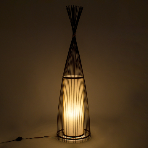 GloboStar® AZORES 01756 Boho Επιδαπέδιο Φωτιστικό Μονόφωτο 1 x E27 IP20 Καφέ & Μπεζ Ξύλο - Μ40 x Π40 x Υ150cm