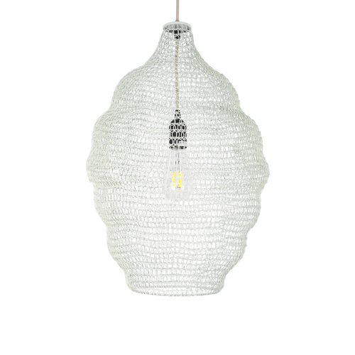GloboStar® KENTUCKY 01898 Vintage Κρεμαστό Φωτιστικό Πλέγμα Μονόφωτο 1 x E27 IP20 Μπεζ Μέταλλο - Μ40 x Π40 x Y60cm