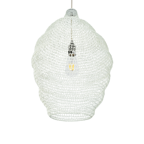 GloboStar® KENTUCKY 01898 Vintage Κρεμαστό Φωτιστικό Πλέγμα Μονόφωτο 1 x E27 IP20 Μπεζ Μέταλλο - Μ40 x Π40 x Y60cm