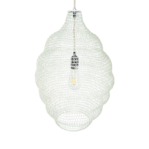 GloboStar® KENTUCKY 01898 Vintage Κρεμαστό Φωτιστικό Πλέγμα Μονόφωτο 1 x E27 IP20 Μπεζ Μέταλλο - Μ40 x Π40 x Y60cm