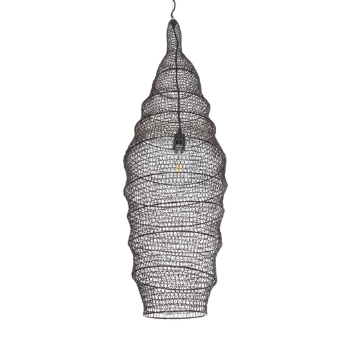 GloboStar® KENTUCKY 01908 Vintage Κρεμαστό Φωτιστικό Πλέγμα Μονόφωτο 1 x E27 IP20 Καφέ Μέταλλο - Μ30 x Π30 x Y105m