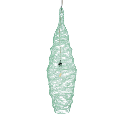 GloboStar® KENTUCKY 01909 Vintage Κρεμαστό Φωτιστικό Πλέγμα Μονόφωτο 1 x E27 IP20 Τιρκουάζ Μέταλλο - Μ30 x Π30 x Y105m