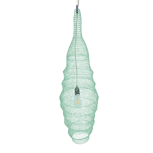GloboStar® KENTUCKY 01909 Vintage Κρεμαστό Φωτιστικό Πλέγμα Μονόφωτο 1 x E27 IP20 Τιρκουάζ Μέταλλο - Μ30 x Π30 x Y105m