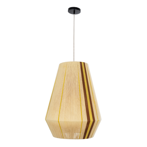 GloboStar® SALERNO 02334 Boho Κρεμαστό Φωτιστικό Πλέγμα Μονόφωτο 1 x E27 IP20 Μπεζ, Καφέ & Κίτρινο Νήμα - Μ50 x Π50 x Υ60cm