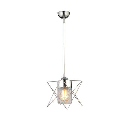 GloboStar® PLEX 202-0038 Μοντέρνο Κρεμαστό Φωτιστικό Πλέγμα Μονόφωτο 1 x E27 IP20 Ασημί Μέταλλο με Διάφανο Γυαλί - Μ20 x Π20 x Υ70cm