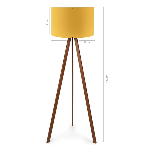 GloboStar® SAGA 204-0033 Μοντέρνο Eπιδαπέδιο Φωτιστικό Μονόφωτο 1 x E27 IP20 Καρυδί Ξύλο με Κίτρινο Ύφασμα - Μ38 x Π38 x Υ140cm