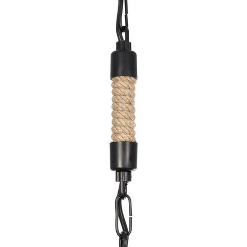 GloboStar® ZION 203-0003 Vintage Κρεμαστό Φωτιστικό Σχοινί Μονόφωτο 1 x E27 IP20 Μαύρο Μέταλλο με Μπεζ Σχοινί - Μ33 x Π33 x Υ29cm