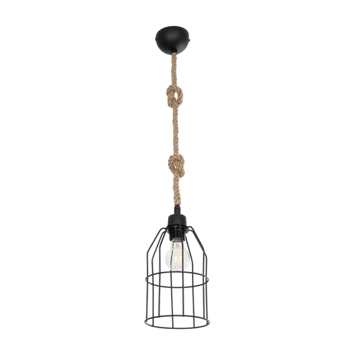 GloboStar® TALAH 203-0009 Vintage Κρεμαστό Φωτιστικό Σχοινί Μονόφωτο 1 x E27 IP20 Μαύρο Μέταλλο με Μπεζ Σχοινί - Μ15.5 x Π15.5 x Υ30cm