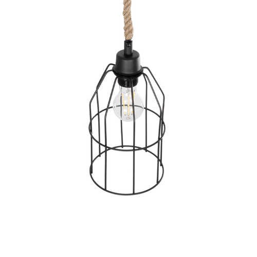 GloboStar® TALAH 203-0009 Vintage Κρεμαστό Φωτιστικό Σχοινί Μονόφωτο 1 x E27 IP20 Μαύρο Μέταλλο με Μπεζ Σχοινί - Μ15.5 x Π15.5 x Υ30cm
