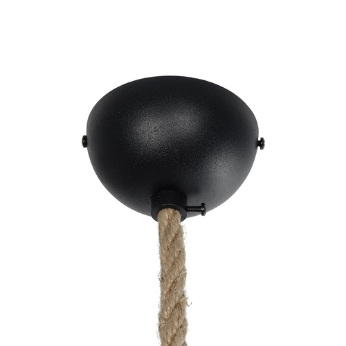 GloboStar® TALAH 203-0009 Vintage Κρεμαστό Φωτιστικό Σχοινί Μονόφωτο 1 x E27 IP20 Μαύρο Μέταλλο με Μπεζ Σχοινί - Μ15.5 x Π15.5 x Υ30cm