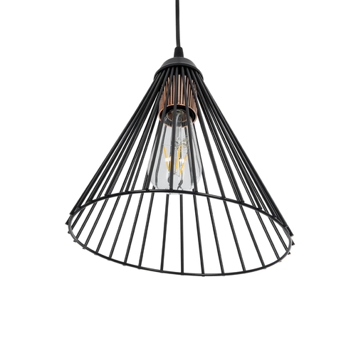 GloboStar® ARCWIRE 203-0015 Μοντέρνο Κρεμαστό Φωτιστικό Πλέγμα Μονόφωτο 1 x E27 IP20 Μαύρο Μέταλλο - Μ25 x Π25 x Υ30cm
