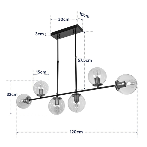 GloboStar® LATTICE 203-0016 Μοντέρνο Κρεμαστό Φωτιστικό Ράγα Πολύφωτο 6 x E27 IP20 Μαύρο & Μπρούτζινο Μέταλλο με Mελί Γυαλί - Μ120 x Π15 x Υ32cm