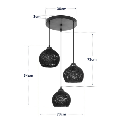 GloboStar® YASAM 203-0024 Vintage Κρεμαστό Φωτιστικό Πλέγμα Τρίφωτο 3 x E27 IP20 Μπεζ Ρατάν - Μ42 x Π42 x Υ54cm