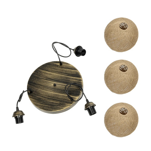 GloboStar® YASAM 203-0025 Vintage Κρεμαστό Φωτιστικό Πλέγμα Τρίφωτο 3 x E27 IP20 Καφέ Ρατάν - Μ42 x Π42 x Υ54cm