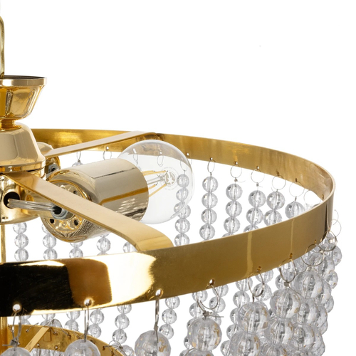 GloboStar® CRYSTAL 203-0028 Κλασικό Κρεμαστό Φωτιστικό Κρύσταλλα Τρίφωτο 3 x E27 IP20 Χρυσό Μέταλλο με Διάφανο Κρύσταλλο - Μ41 x Π41 x Υ40cm