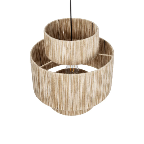 GloboStar® SALTO 203-0037 Boho Κρεμαστό Φωτιστικό Καπέλο Μονόφωτο 1 x E27 IP20 Μπέζ Σχοινί - M40 x Π40 x Υ42cm