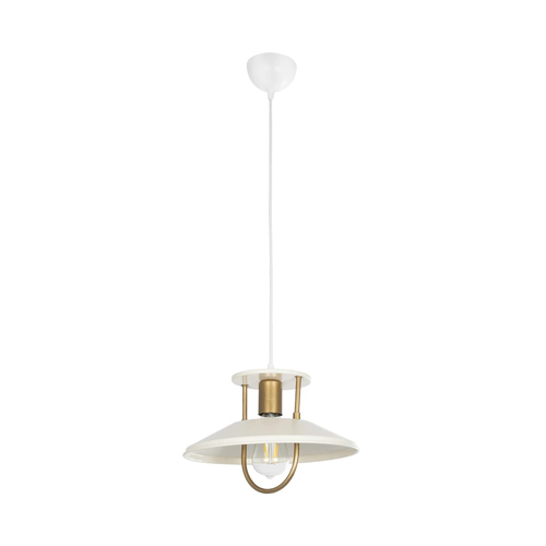 GloboStar® BILLA 203-0041 Vintage Κρεμαστό Φωτιστικό Καμπάνα Μονόφωτο 1 x E27 IP20 Λευκό & Χρυσό Μέταλλο - M30.5 x Π30.5 x Υ20cm