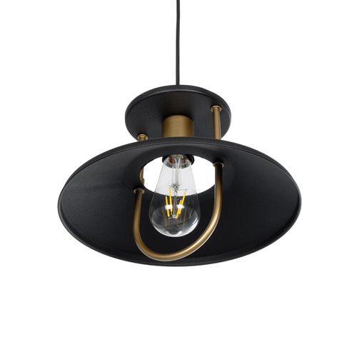 GloboStar® BILLA 203-0042 Vintage Κρεμαστό Φωτιστικό Καμπάνα Μονόφωτο 1 x E27 IP20 Μαύρο & Χρυσό Μέταλλο - M30.5 x Π30.5 x Υ20cm