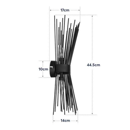 GloboStar® HORN 203-0043 Vintage Επιτοίχιο Φωτιστικό Απλίκα Δίφωτο 2 x E14 IP20 Μαύρο Μέταλλο - Μ14 x Π17 x Υ44.5cm