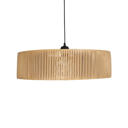GloboStar® KYCLOS 203-0044 Boho Κρεμαστό Φωτιστικό Καπέλο Μονόφωτο 1 x E27 IP20 Μπέζ Rattan - M55 x Π55 x Υ20cm
