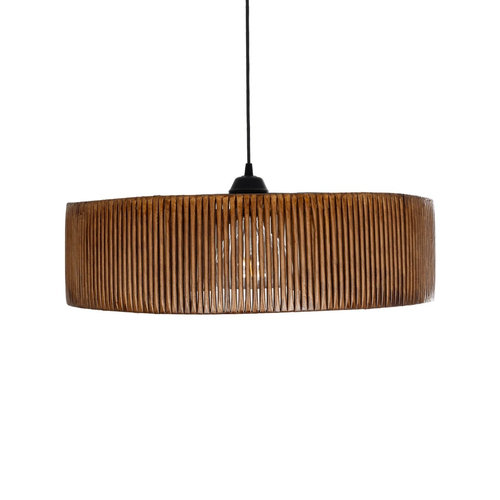 GloboStar® KYCLOS 203-0045 Boho Κρεμαστό Φωτιστικό Καπέλο Μονόφωτο 1 x E27 IP20 Καφέ Rattan - M55 x Π55 x Υ20cm