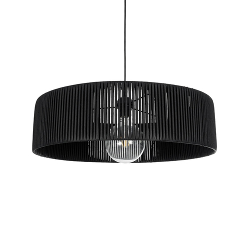 GloboStar® KYCLOS 203-0046 Boho Κρεμαστό Φωτιστικό Καπέλο Μονόφωτο 1 x E27 IP20 Μαύρο Rattan - M55 x Π55 x Υ20cm