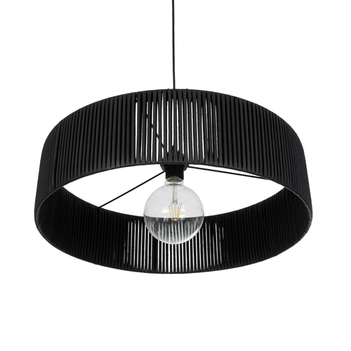 GloboStar® KYCLOS 203-0046 Boho Κρεμαστό Φωτιστικό Καπέλο Μονόφωτο 1 x E27 IP20 Μαύρο Rattan - M55 x Π55 x Υ20cm