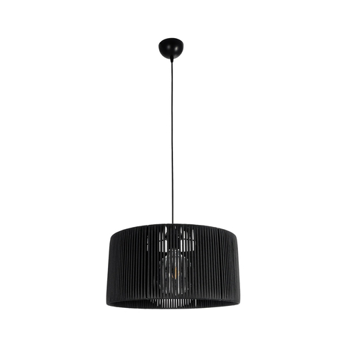 GloboStar® KYCLOS 203-0048 Boho Κρεμαστό Φωτιστικό Καπέλο Μονόφωτο 1 x E27 IP20 Μαύρο Rattan - M40 x Π40 x Υ25.5cm