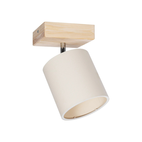 GloboStar® CUP 203-0060 Vintage Φωτιστικό Οροφής Σποτ Μονόφωτο 1 x E27 IP20 Μπέζ Ξύλο με Λευκό Ύφασμα - Μ14.5 x Π14.5 x Υ25cm