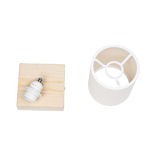 GloboStar® CUP 203-0060 Vintage Φωτιστικό Οροφής Σποτ Μονόφωτο 1 x E27 IP20 Μπέζ Ξύλο με Λευκό Ύφασμα - Μ14.5 x Π14.5 x Υ25cm
