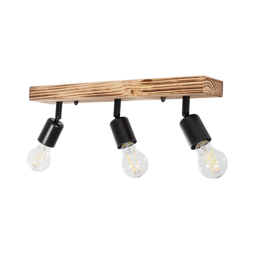 GloboStar® CUP 203-0061 Vintage Φωτιστικό Οροφής Ράγα Τρίφωτο 3 x E27 IP20 Μαύρο Μέταλλο με Μπέζ Ξύλο - Μ50 x Π8 x Υ15cm
