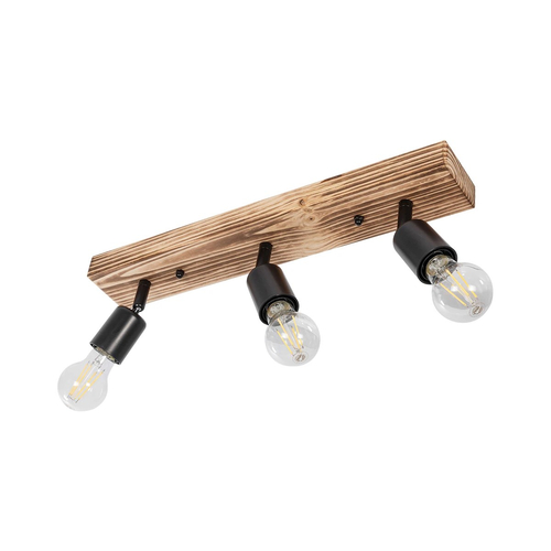 GloboStar® CUP 203-0061 Vintage Φωτιστικό Οροφής Ράγα Τρίφωτο 3 x E27 IP20 Μαύρο Μέταλλο με Μπέζ Ξύλο - Μ50 x Π8 x Υ15cm
