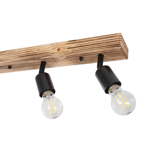 GloboStar® CUP 203-0061 Vintage Φωτιστικό Οροφής Ράγα Τρίφωτο 3 x E27 IP20 Μαύρο Μέταλλο με Μπέζ Ξύλο - Μ50 x Π8 x Υ15cm