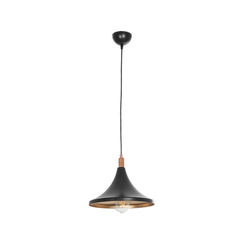 GloboStar® BELFRY 203-0077 Μοντέρνο Κρεμαστό Φωτιστικό Καμπάνα Μονόφωτο 1 x E27 IP20 Μαύρο & Χρυσό Πλαστικό - Μ29.5 x Π29.5 x Υ22cm