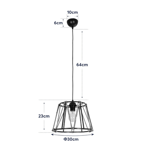 GloboStar® JUTE 203-0090 Μοντέρνο Κρεμαστό Φωτιστικό Σχοινί Μονόφωτο 1 x E27 IP20 Μαύρο Πλαστικό με Μπεζ Σχοινί - Μ30 x Π30 x Υ23cm