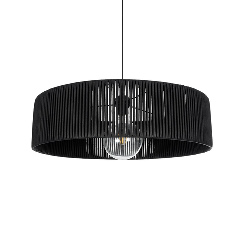 GloboStar® KYCLOS 203-0046 Boho Κρεμαστό Φωτιστικό Καπέλο Μονόφωτο 1 x E27 IP20 Μαύρο Rattan - M55 x Π55 x Υ20cm